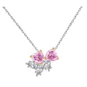 ANYCO Necklace 925 Silver for Women Snowflakes Pink Heart Pendant Cubic Zirconia 5A Rhodium Platting Jewelry