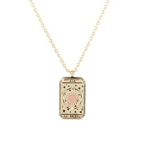 ANYCO Necklace 925 Silver for Women Sun and Galaxy Rectangle Plate Gold Platting 18K Jewelry