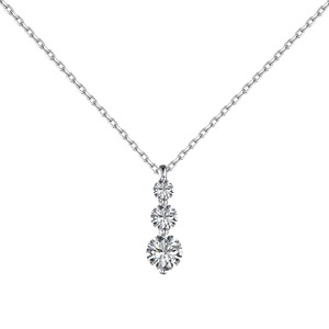 ANYCO Necklace 925 Silver for Women Three Round Cubic Zirconia 5A 0.75ct Pendant Rhodium Platting Jewelry