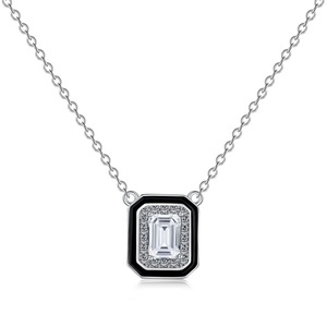ANYCO Necklace 925 Silver for Women Trendy Statement Black Cz Cubic Zirconia Square Rhodium Platting Jewelry