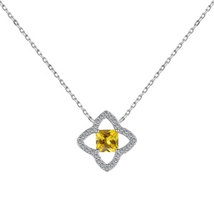 ANYCO Necklace 925 Silver for Women Triangular Leaf Clover Yellow Pendant Cubic Zirconia 5A Rhodium Platting Jewelry