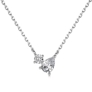 ANYCO Necklace 925 Silver for Women Two Stone Pear Waterdrop Rhodium Platting Cubic Zirconia 5A Jewelry