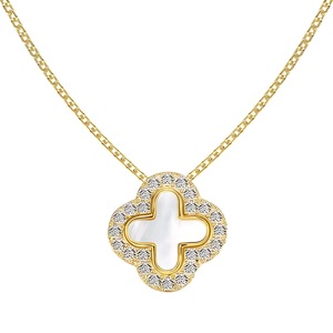 ANYCO Necklace 925 Silver for Women White Shelled Clovered Pendant Cubic Zirconia 5A Gold Platting 18K Jewelry