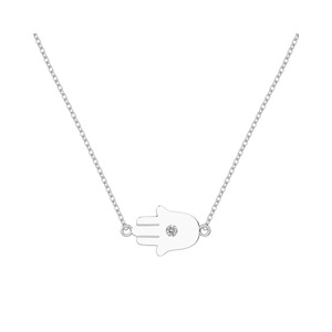 ANYCO Necklace 925 Silver Hamsa Hand Pendant with Zircon Spiritual Gift Jewelry for Women