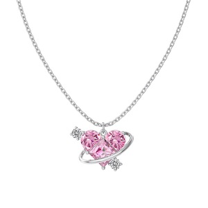 ANYCO Necklace 925 Silver Heart Shaped Planet Pendant with Zircon 5A Gift Jewelry