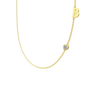 ANYCO Necklace 925 Silver Initial B Pendant With Round Cubic Zirconia 5A Jewelry For Women