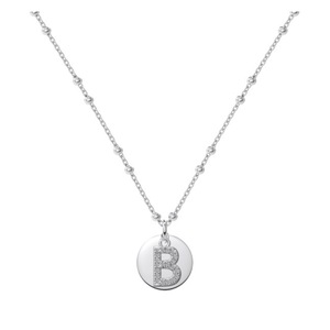ANYCO Necklace 925 Silver Initial Disc Pendant Cubic Zirconia 5A Rhodium Platting Jewelry For Women