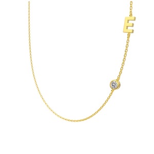 ANYCO Necklace 925 Silver Initial E Pendant With Round Cubic Zirconia 5A Jewelry For Women
