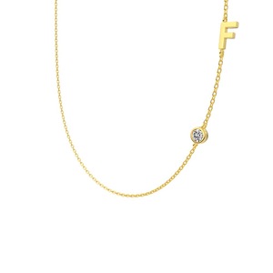 ANYCO Necklace 925 Silver Initial F Pendant With Round Cubic Zirconia 5A Jewelry For Women