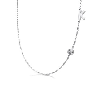 ANYCO Necklace 925 Silver Initial K Pendant With Round Cubic Zirconia 5A Jewelry For Women