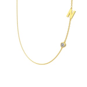 ANYCO Necklace 925 Silver Initial N Pendant With Round Cubic Zirconia 5A Jewelry For Women