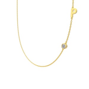 ANYCO Necklace 925 Silver Initial P Pendant With Round Cubic Zirconia 5A Jewelry For Women