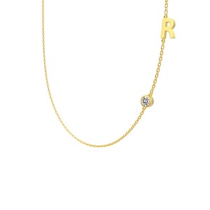 ANYCO Necklace 925 Silver Initial R Pendant With Round Cubic Zirconia 5A Jewelry For Women