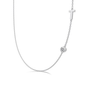 ANYCO Necklace 925 Silver Initial T Pendant With Round Cubic Zirconia 5A Jewelry For Women