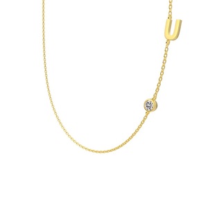 ANYCO Necklace 925 Silver Initial U Pendant With Round Cubic Zirconia 5A Jewelry For Women