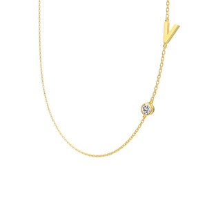 ANYCO Necklace 925 Silver Initial V Pendant With Round Cubic Zirconia 5A Jewelry For Women