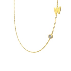 ANYCO Necklace 925 Silver Initial W Pendant With Round Cubic Zirconia 5A Jewelry For Women