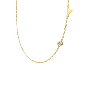 ANYCO Necklace 925 Silver Initial Y Pendant With Round Cubic Zirconia 5A Jewelry For Women