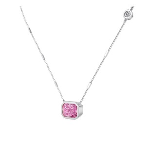 ANYCO Necklace 925 Silver Pink Solitaire Pendant with Zircon 8A Gift Jewelry for Women