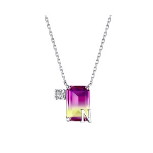 ANYCO Necklace 925 Silver Purple Gradient Initial Pendant with Zircon 5A Gift Jewelry for Women
