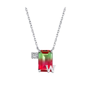 ANYCO Necklace 925 Silver Red Gradient Initial Pendant with Zircon 5A Gift Jewelry for Women