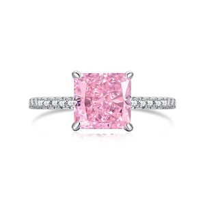 ANYCO Ring 18K Gold Plated Engagement Wedding Stacking Pink CZ 8A 3ct Ring Diamond 925 Sterling Silver Baguette Rings Jewelry Women