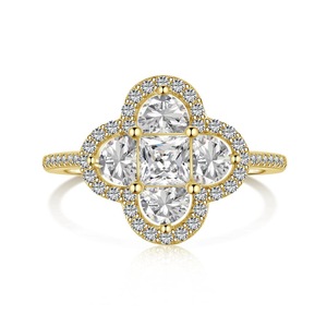 ANYCO Ring 18K Gold Plated Four Leaf Clover Ring For Women 925 Silver Jewelry Cz Cubic Zirconia Diamond Rings