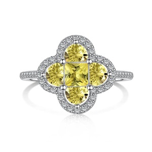 ANYCO Ring 18K Gold Plated Four Leaf Clover Yellow Ring 925 Silver Jewelry Anillos De Bizuteria CZ 5A Diamond Rings
