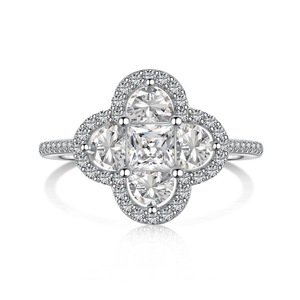 ANYCO Ring 18K Silver Plated Four Leaf Clover Ring For Women 925 Silver Jewelry Cz Cubic Zirconia Diamond Rings