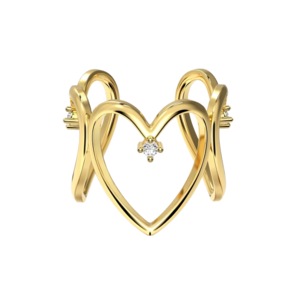 ANYCO Ring Big Love Cz Zirconia S925 Sterling Silver 18K Gold Plated CZ 5A Jewelry Adjustable Open Hollow Heart For Women