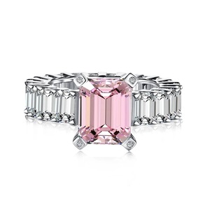 ANYCO Ring Dainty Glitter CZ 5A Big Chunky 925 Sterling Silver Pink Rectangle Diamond Rings Jewelry Women