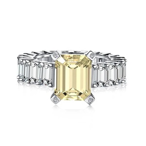 ANYCO Ring Dainty Glitter CZ 5A Big Chunky 925 Sterling Silver Yellow Rectangle Diamond Rings Jewelry Women