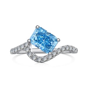 ANYCO Ring Fine Jewelry Square 925 Sterling Silver Rings Bridal Blue Diamond CZ 8A 2ct Wedding Jewelry For Women