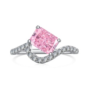 ANYCO Ring Fine Jewelry Square 925 Sterling Silver Rings Bridal Pink Diamond CZ 8A 2ct Wedding Jewelry For Women