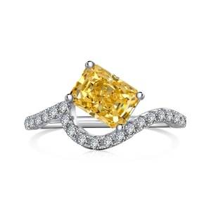 ANYCO Ring Fine Jewelry Square 925 Sterling Silver Rings Bridal Yellow Diamond CZ 8A 2ct Wedding Jewelry For Women