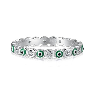 ANYCO Ring Green Eye Sterling Silver Stackable CZ 5A Nickel-Free Lead-Free and Hypoallergenicepoxy Rings Jewelry Women