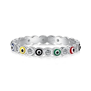 ANYCO Ring Multi-Colored Eye Sterling Silver CZ 5A Stackable Nickel-Free Lead-Free and Hypoallergenicepoxy Rings Jewelry Women