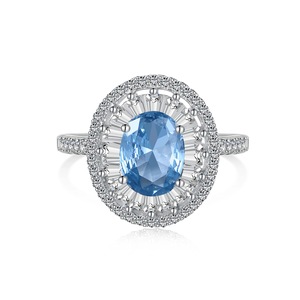 ANYCO Ring Oval S925 Sterling Silver Rings Women Diamond Blue CZ 5A Pendant Necklace Earring Jewelry