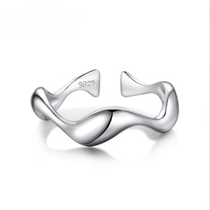 ANYCO Ring Personalized Women S925 Sterling Silver Rhodium Plated Daily Wear Jewelry Polish Irregular Open Adjustable Rings for Women
