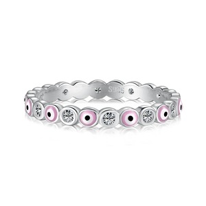 ANYCO Ring Pink Eye Sterling Silver Stackable CZ 5A Nickel-Free Lead-Free and Hypoallergenicepoxy Rings Jewelry Women