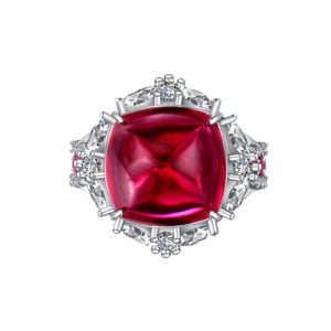ANYCO Ring S925 Silver Custom CZ 5A Red Sugar Loaf Rings Jewelry for Women