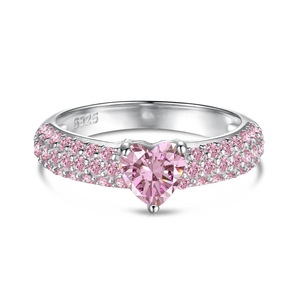 ANYCO Ring S925 Silver CZ 5A 0.7ct Heart Ring Pink Diamond Couple Engagement Band Bridal Set Rings Jewelry Women