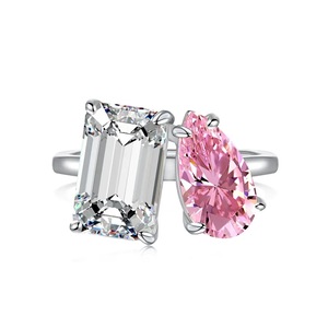 ANYCO Ring S925 Silver Eternity Band Engagement Wedding Ring Diamond Pink Pear Shape CZ 5A 4ct/1.75ct Rings Jewelry Women