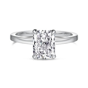 ANYCO Ring S925 Silver Rectangle Rhodium Plated Eternity Band CZ 8A 2ct Halo Promise Engagement Wedding Fine Rings Jewelry Women