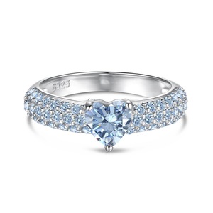 ANYCO Ring S925 Silver Set CZ 5A 0.75ct Heart Ring Blue Diamond Wedding Ring Couple Engagement Rings Jewelry Women