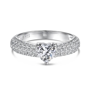 ANYCO Ring S925 Silver Set CZ 5A 0.75ct Heart Ring White Diamond Wedding Ring Couple Engagement Rings Jewelry Women