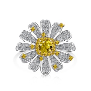 ANYCO Ring S925 Sterling Silver Daisy Rings Diamond 8A Cubic Zircon 0.5ct Flower Design Jewelry