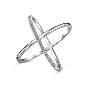 ANYCO Ring S925 Sterling Silver Light Luxury CZ 5A Cubic Zirconia Cross Round Ring Stacked Geometric Rings Jewelry Women