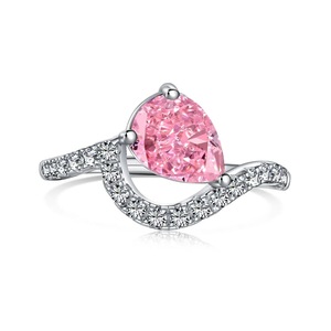 ANYCO Ring S925 Sterling Silver Pink Rings Sapphire Pear Shape Diamond CZ 8A Stone Rings Jewelry Women