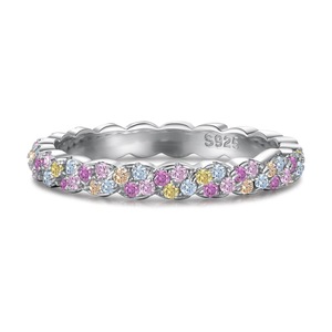 ANYCO Ring S925 Sterling Silver Ring Rainbow Color Diamond CZ 5A Rings Jewelry Women